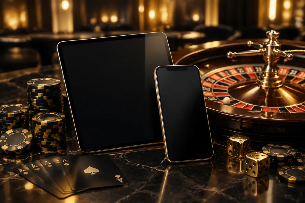 Ponsel dan tablet di sisi roda roulette